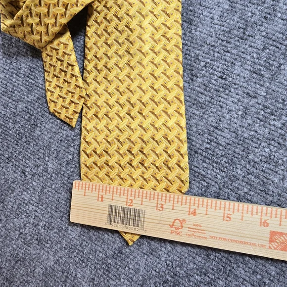 Ermenegildo Zegna Silk Tie Yellow Geometric Pattern Made in Italy - Picture 3 of 7